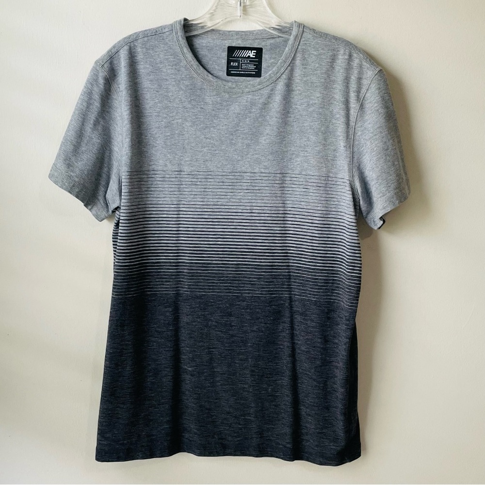 🔥 NWOT American Eagle flex striped tee t-shirt gray grey navy blue size medium